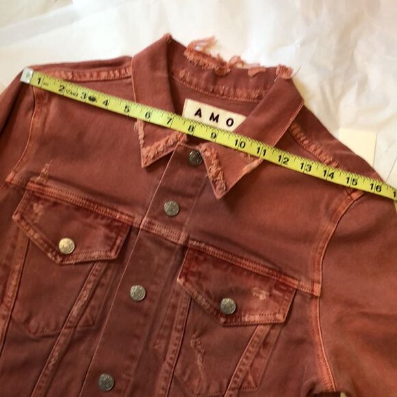 NWT AMO denim jean jacket Size M distressed rust coral Country Nashville Rodeo - Picture 11 of 16
